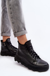 Women's Leather Platform Boots with Fleece Lining Black Lemar Jevette