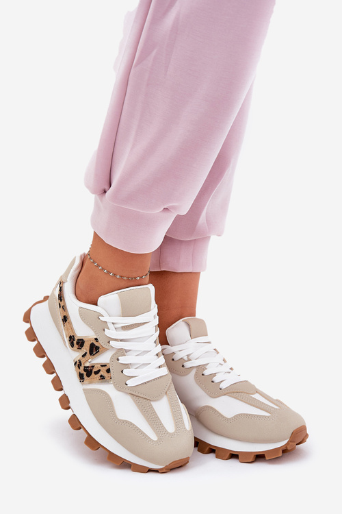 Damskie Buty Sportowe Sneakersy Panterka Beżowe Kalelia