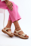 Comfortable Women's Sandals with Velcro Beige Iphiope