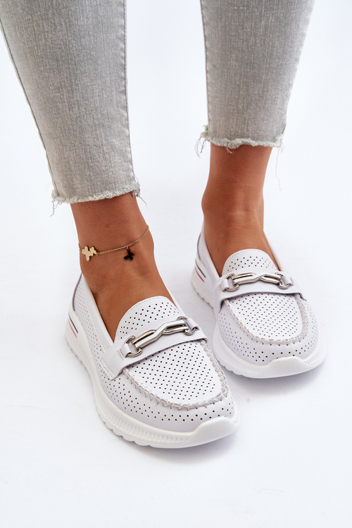 White Women's Leather Moccasins Veridinna