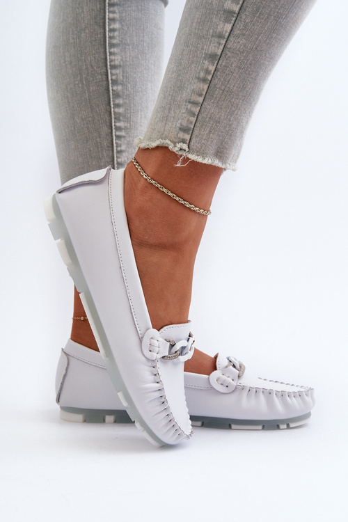 White Women's Leather Moccasins With Decoration S.Barski LR339