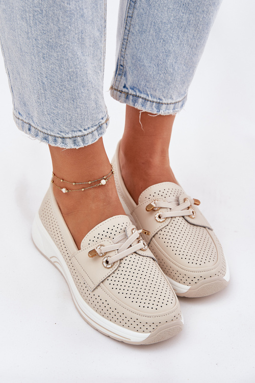 Leather Half Shoes Made Of Natural Leather On Platform Artiker 56C2102 Beige