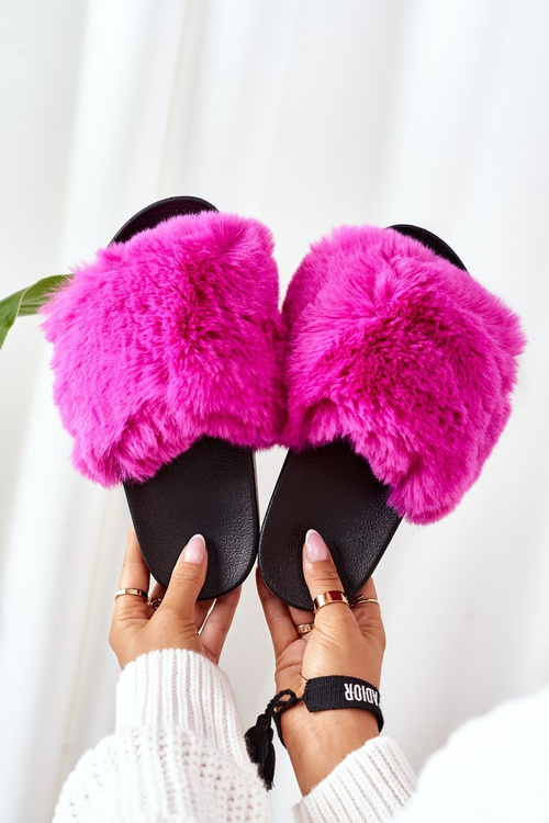 Rubber Slippers With Fur Fuchsia Soft