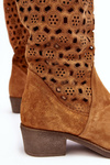 Women's Suede Cutout Boots with Low Heel in Camel Ndulu