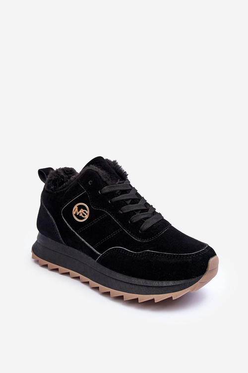 Leather Sport Shoes With Platform Insulated Black Adite 