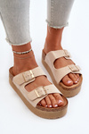 Women's Platform Sandals with Buckles Beige Lolpey