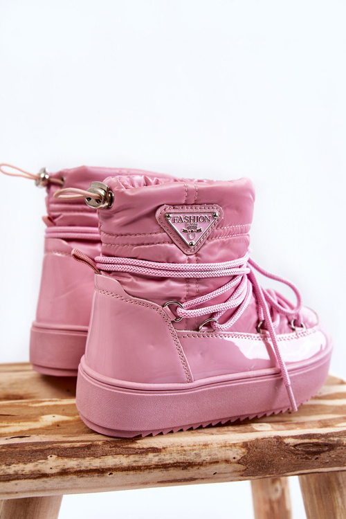 Warm Lace Up Snow Boots Pink Colina