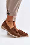 Zazoo 3420 Suede Women's Loafers Flat Heel Brown