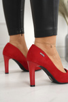 Classic Women's Pumps On A Block Heel Suede Red Eliana