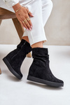 Boots With Ruffled Upper On Hidden Wedge Black Zinradea