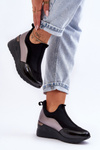 Buty Sportowe Damskie Wsuwane Koturn Czarno-Srebrne Farro 21PB35-4000