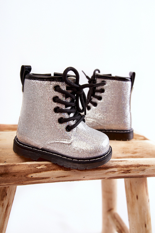 Kids Warmed Boots with Zipper Lacquered Silver Goopy