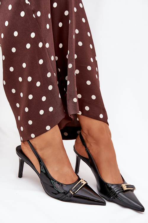 Lacquered High Heels With Gold Buckle Black Vivae