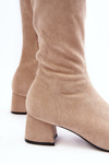 Women's Knee-High Boots On Low Heel Beige Maidna