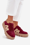 Damskie Sneakersy Platforma Zamsz Bordowe Vinceza 79561