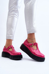 Zazoo 20102 Stylish Patent Leather Loafers on Chunky Platform Fuchsia