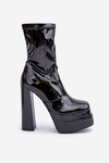 Lacquered Ankle Boots On Platform And High Heel Black Lotisha