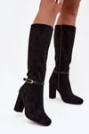 Women's heeled boots with gold buckle lined black Seraphine
