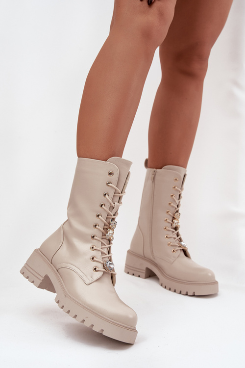 Women's Workery Boots With Buckles Bear Heart Beige Iravine