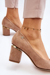 Classic Suede High Heel Pumps With Embellishments Beige Derren 