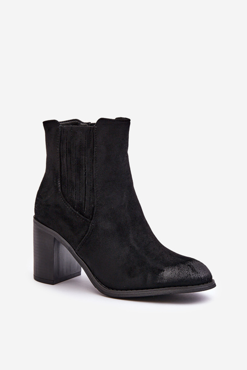 Warm Women's Ankle Boots on Heel Eco Suede Black Gudra