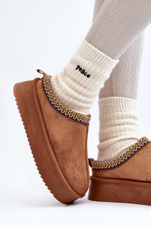 Kapcie Damskie Gruba Podeszwa Eko Zamsz Camel Sylva UA-1822