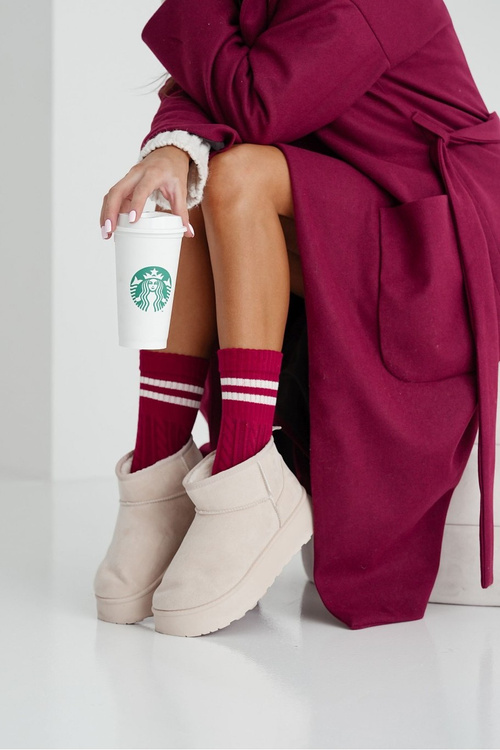 Womens socks braid with stripes burgundy