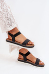 Women's Sandals With Braiding On Decorated Platform Black Velara