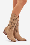Suede Boots With Perforated Shaft Beige Zazoo 3714