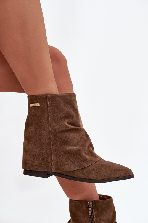 Insulated ankle boots with hidden wedge with turned-up shaft Eco suede brown Tavella