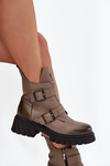 Leather Insulated Women's Ankle Boots With Buckles And Decorative Detail Zazoo 60482 Dark Beige