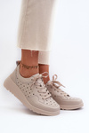Openwork Women's Sneakers with Wedge Natural Leather Beige S.Barski LR482