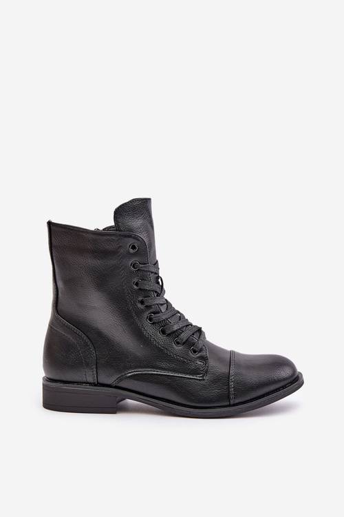 Eko Skórzane Botki Na Zamek Ocieplane Czarne Leanaris