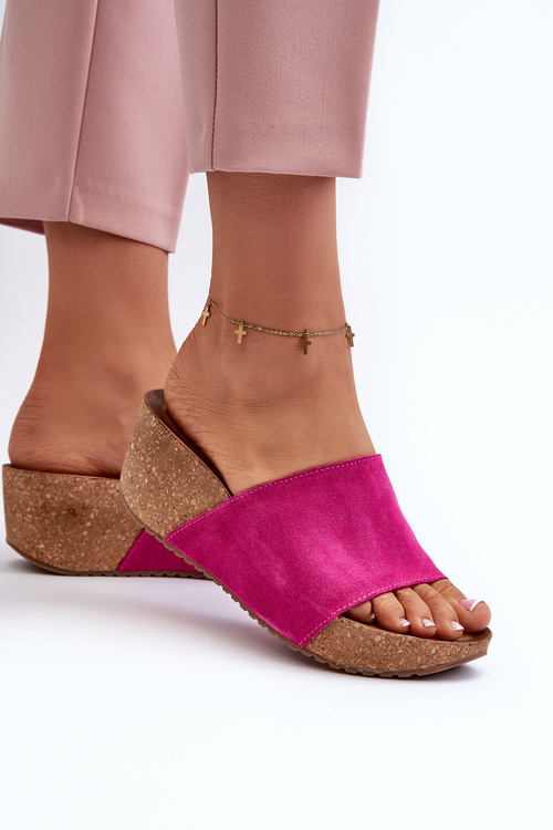 Zazoo 40311 Suede Women's Mules on Cork Wedge Pink