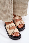 Ladies Sandals With Buckles On Platform Beige Nilatha