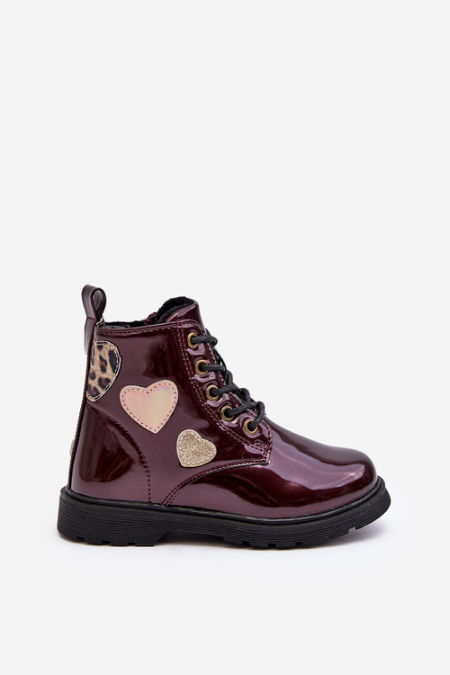 Burgundy patent leather boots with decorations for children Adete