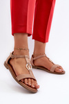Flat Women's Sandals with Gold Ornament Vinceza 17321 Beige