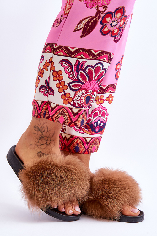 Natural Fur Flip Flops Brown Naturis