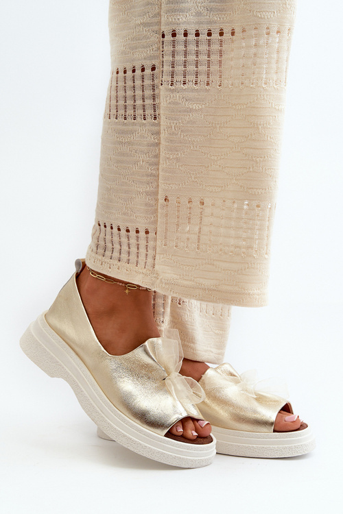 Women's Leather Sandals with Golden Bow Zazoo 2939