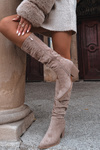 Women's Boots with Wrinkled Shaft on Heel Insulated Beige Paelina