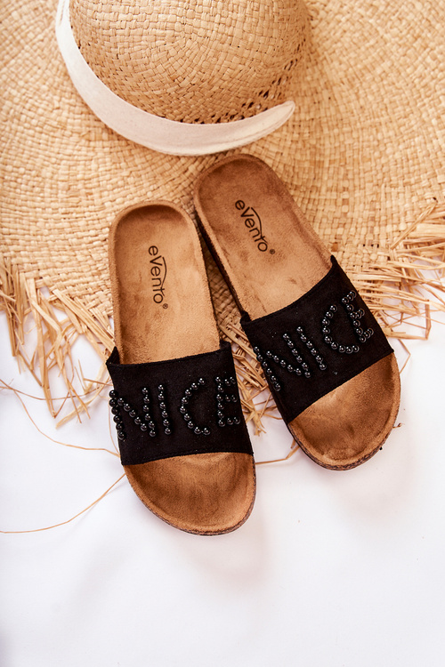 Classic Suede Slippers With Beaded Black Vayana