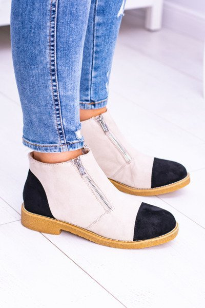 Lu Boo Suede Beige Boots With Zippers Inez
