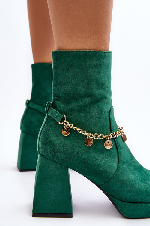 Women's Boots with Heel and Green Chain Tiselo