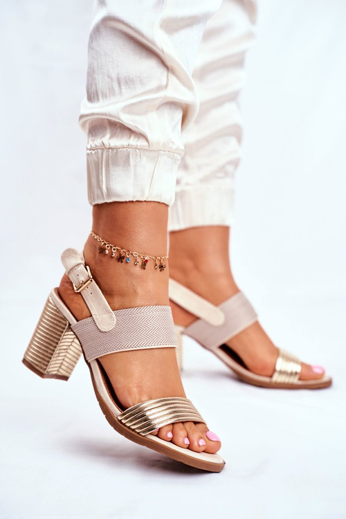 Sandals On A Block Heel Beige-Gold Emmy