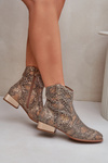 Lace Up Women's Ankle Boots On Low Heel Decorated With Animal Pattern Gold Neliawen