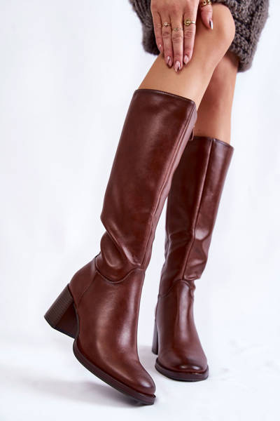 Women's Leather Boots On A Heel Brown Bremo