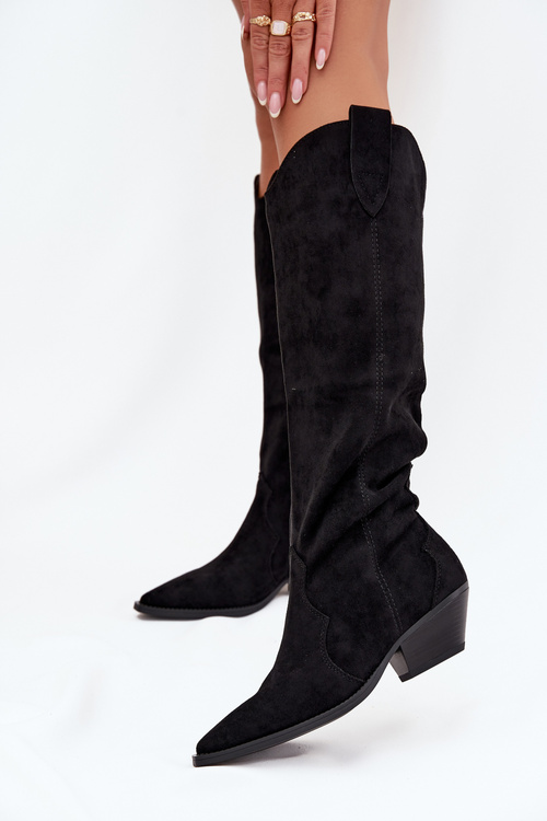 Insulated Cowboy Boots Heeled Made Of Eco Suede Black Jovianne