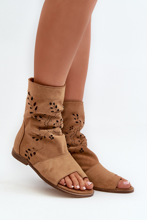 Zazoo 3437 Women's Suede Sandals with Zippered Shaft Camel