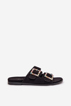Slides With Buckles On Flat Heel Black Tovira