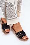 Women's Platform Sandals With Buckle And Studs Black Nusithia